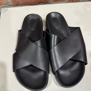Jcrew Leather Black Crisscross Slide Sandals - Size 7